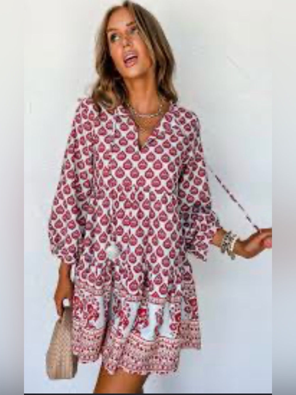 Zara White and Red Printed Mini Dress